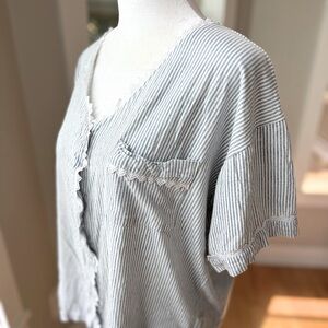 Vintage La Senza Blue White Striped Lace Detail Cottagecore Top Size Large